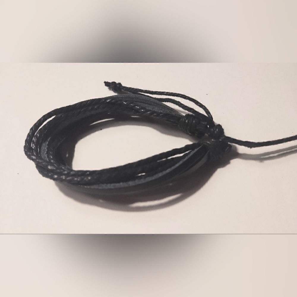 Men's bracelet‎ leather layered black new d84